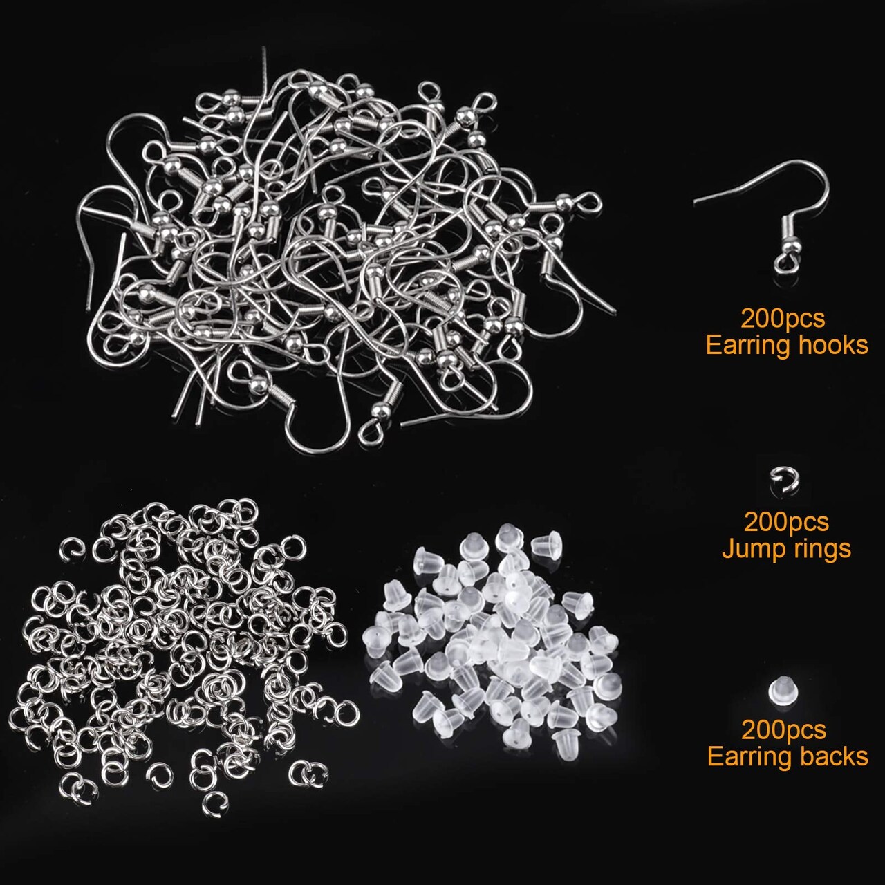 600 Pieces Stainless Steel Earring Hooks French Ear Wire, Earring Making Findings Parts Jewels DIY Supplies Kits, with Silicone Earring Backs Stoppers & Open Jump Ring